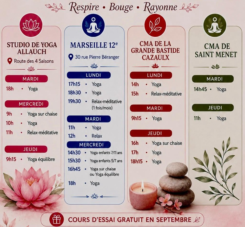 Programme cours de yoga Marseille et Allauch 2026 2027